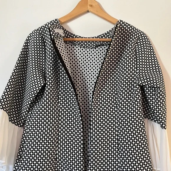 Black and White Mini Dress with Pleated Sleeves - Picture 8 of 8